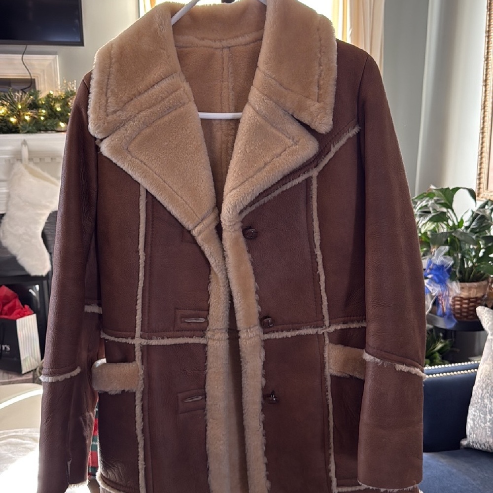 Brown Shearling Coat with Tan Accents